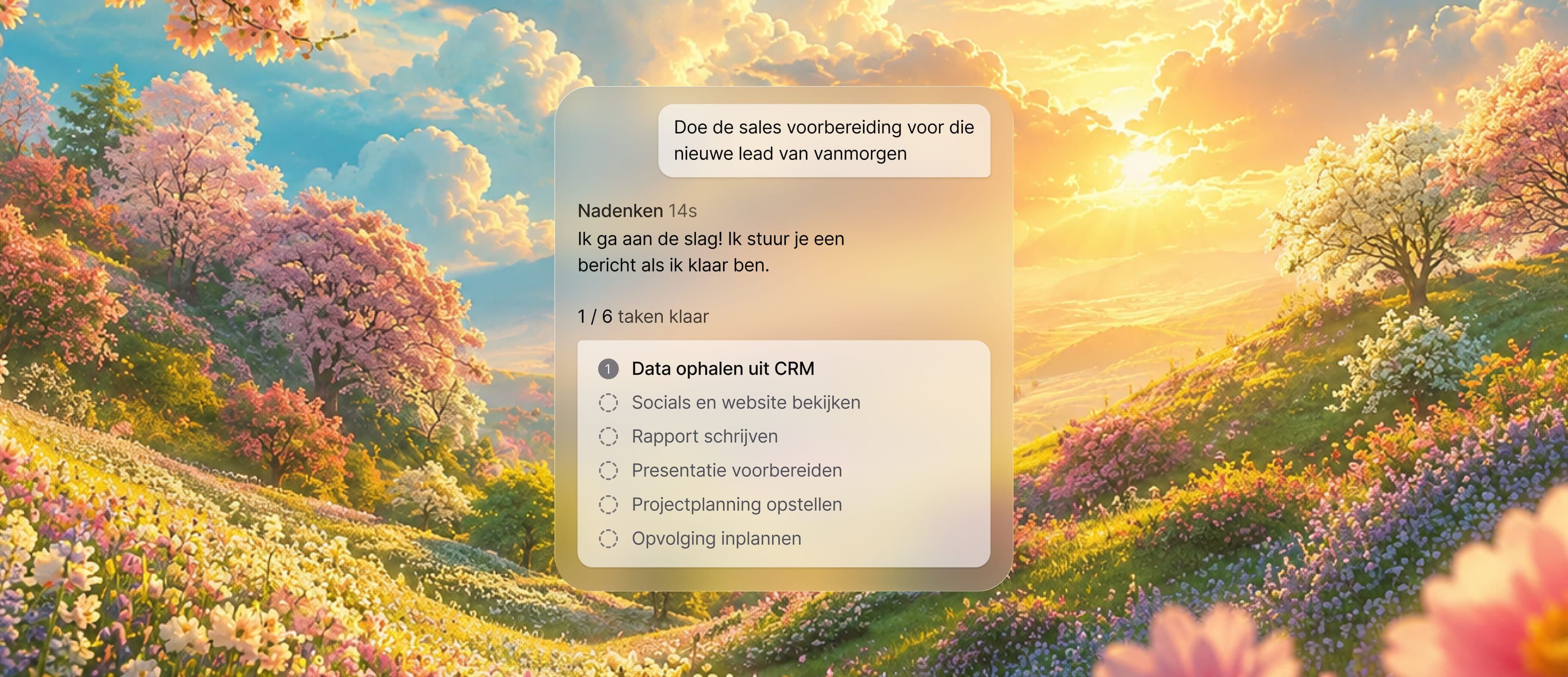AI-assistent die zelfstandig een salesvoorbereiding in zes taken uitvoert